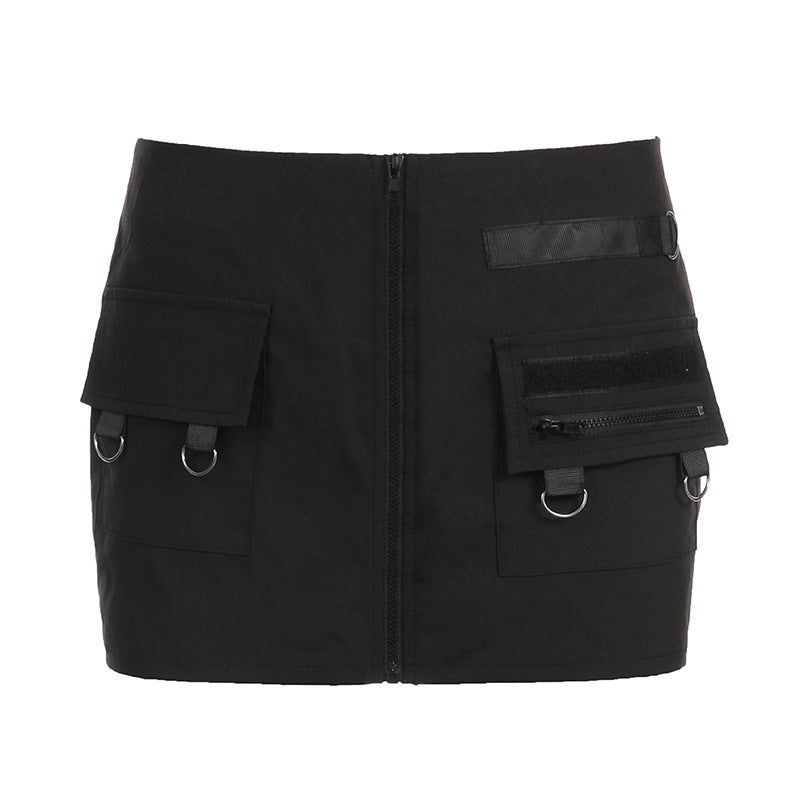 Punk Metal Buckle Hip Skirt