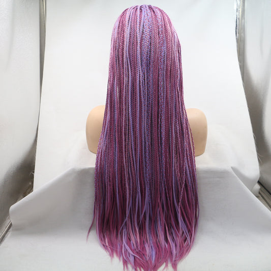 Fashionable Chemical Fiber Wig Female Deep Light Purple Long Straight Hair Small Braid High Temperature Silk Headgear