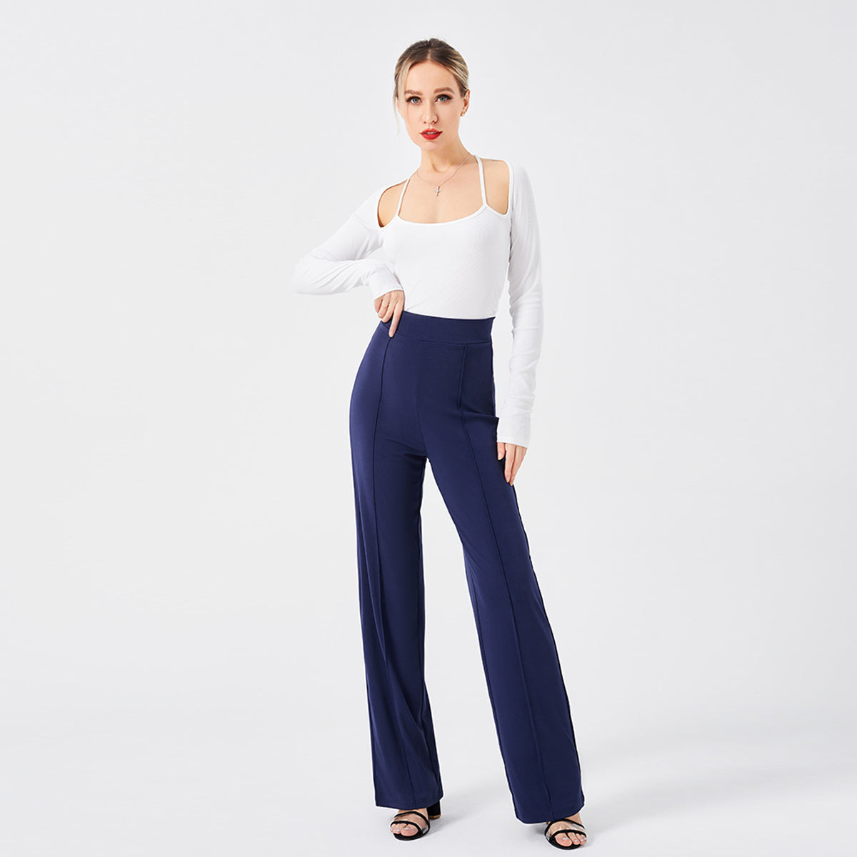 Solid Color Casual Pants Slim, High-waisted Bell Bottoms