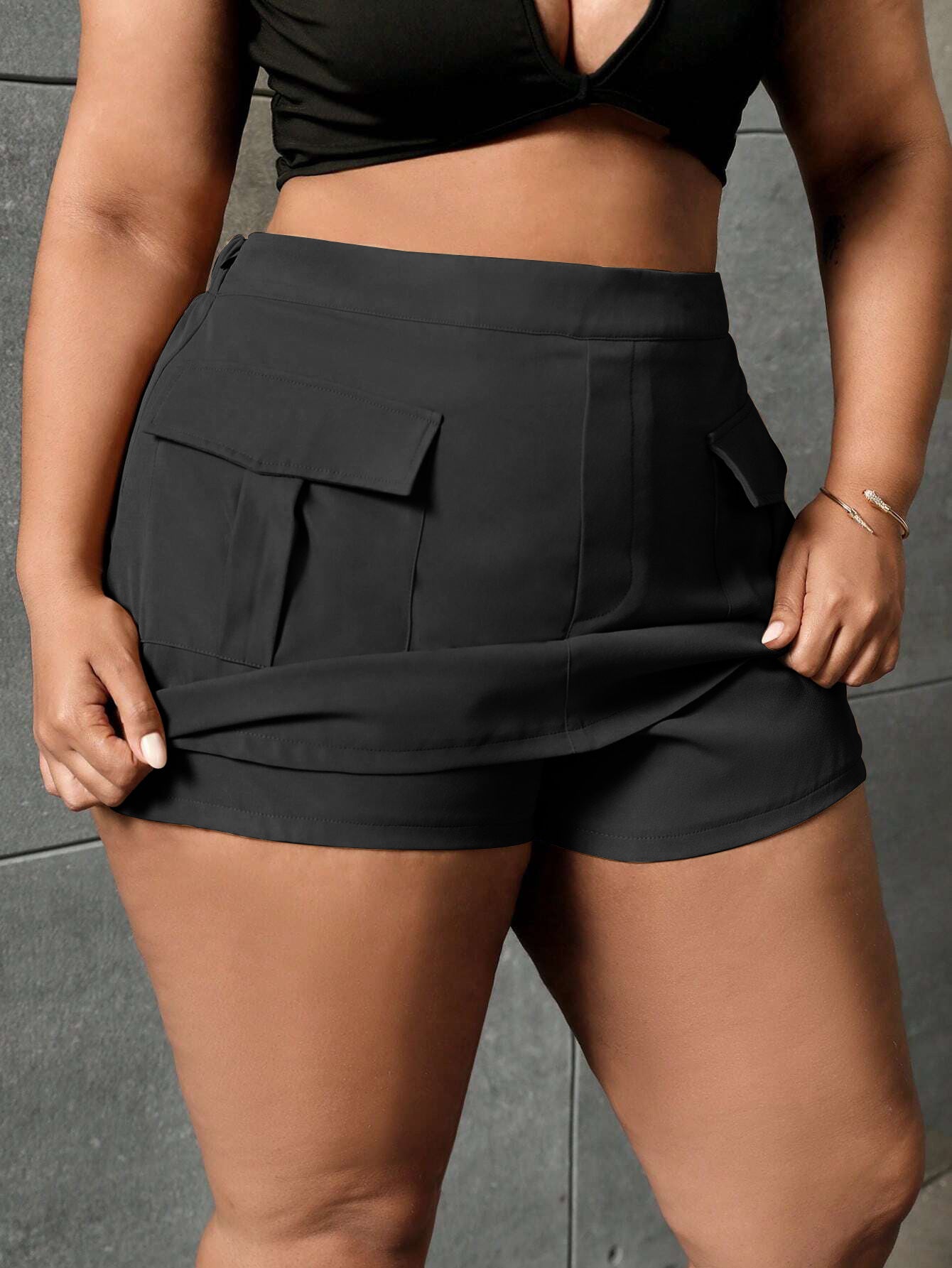 Plus Size Elastic Waist Overalls Straight Shorts