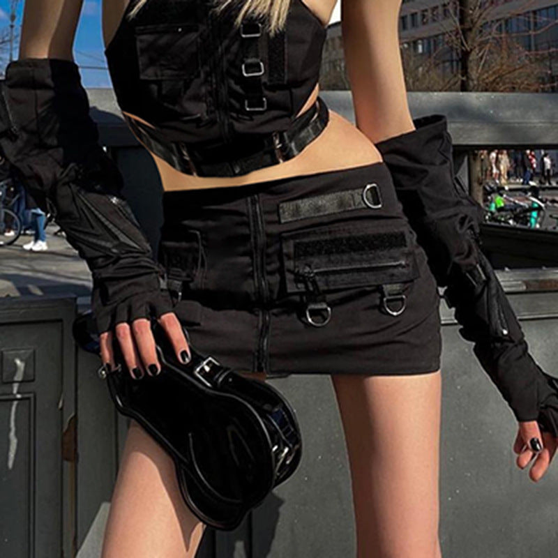 Punk Metal Buckle Hip Skirt