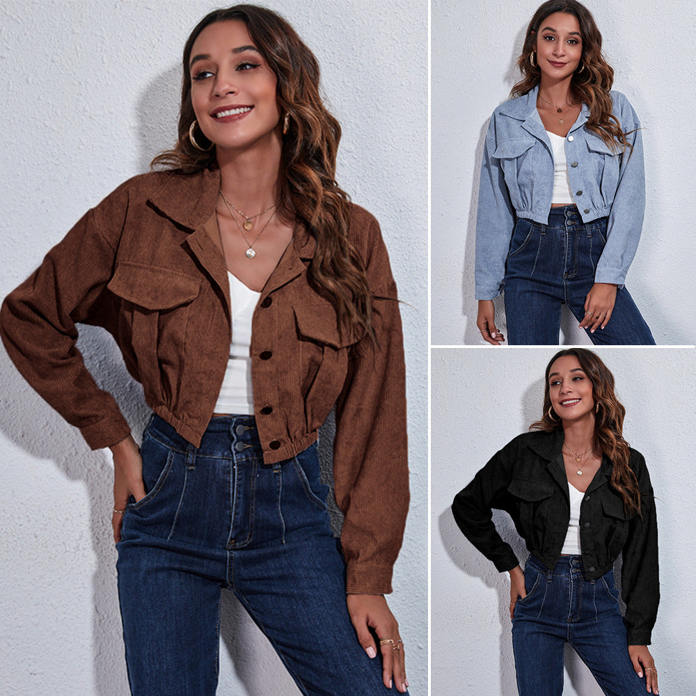 Corduroy Jacket Fall Winter Off Shoulder Sleeves