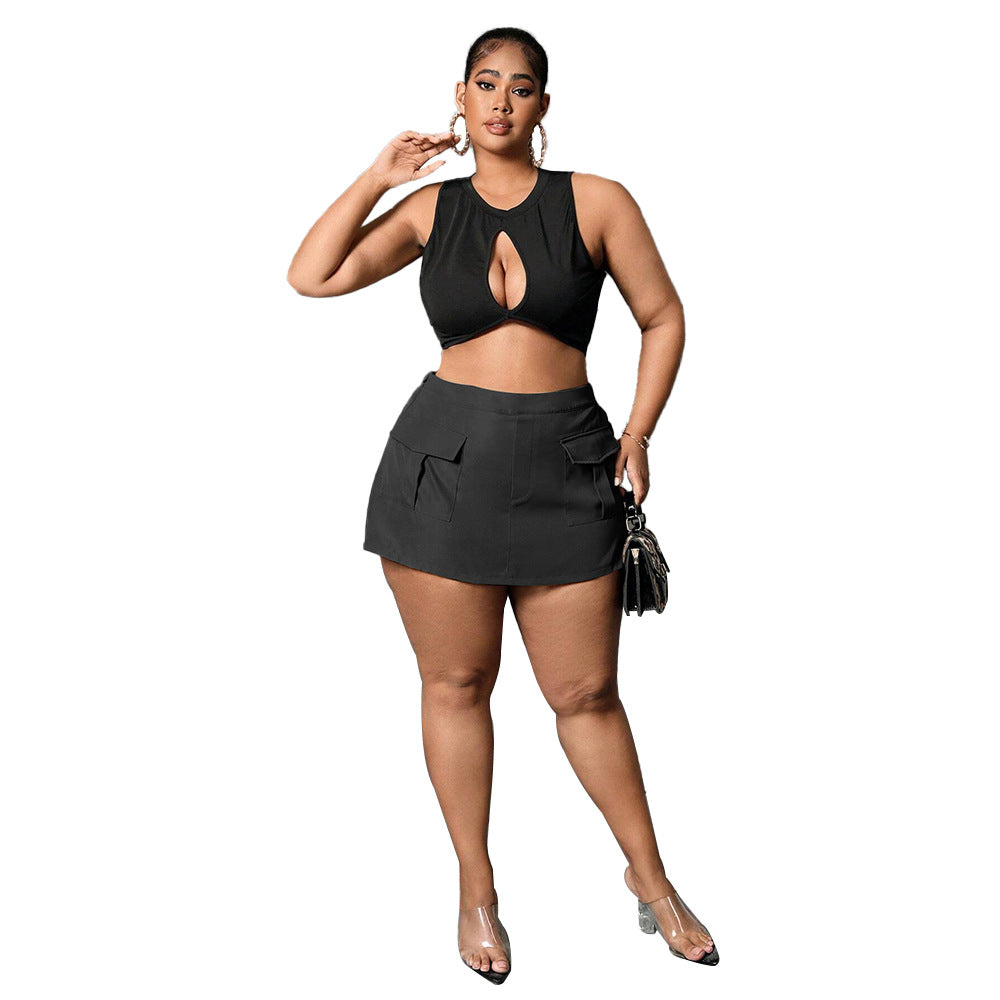 Plus Size Elastic Waist Overalls Straight Shorts