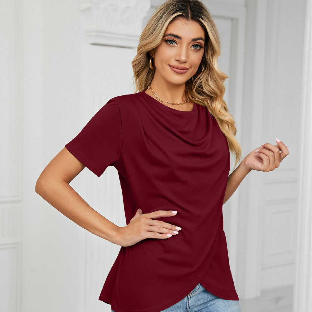 Short-sleeved Round Neck Peplum Top