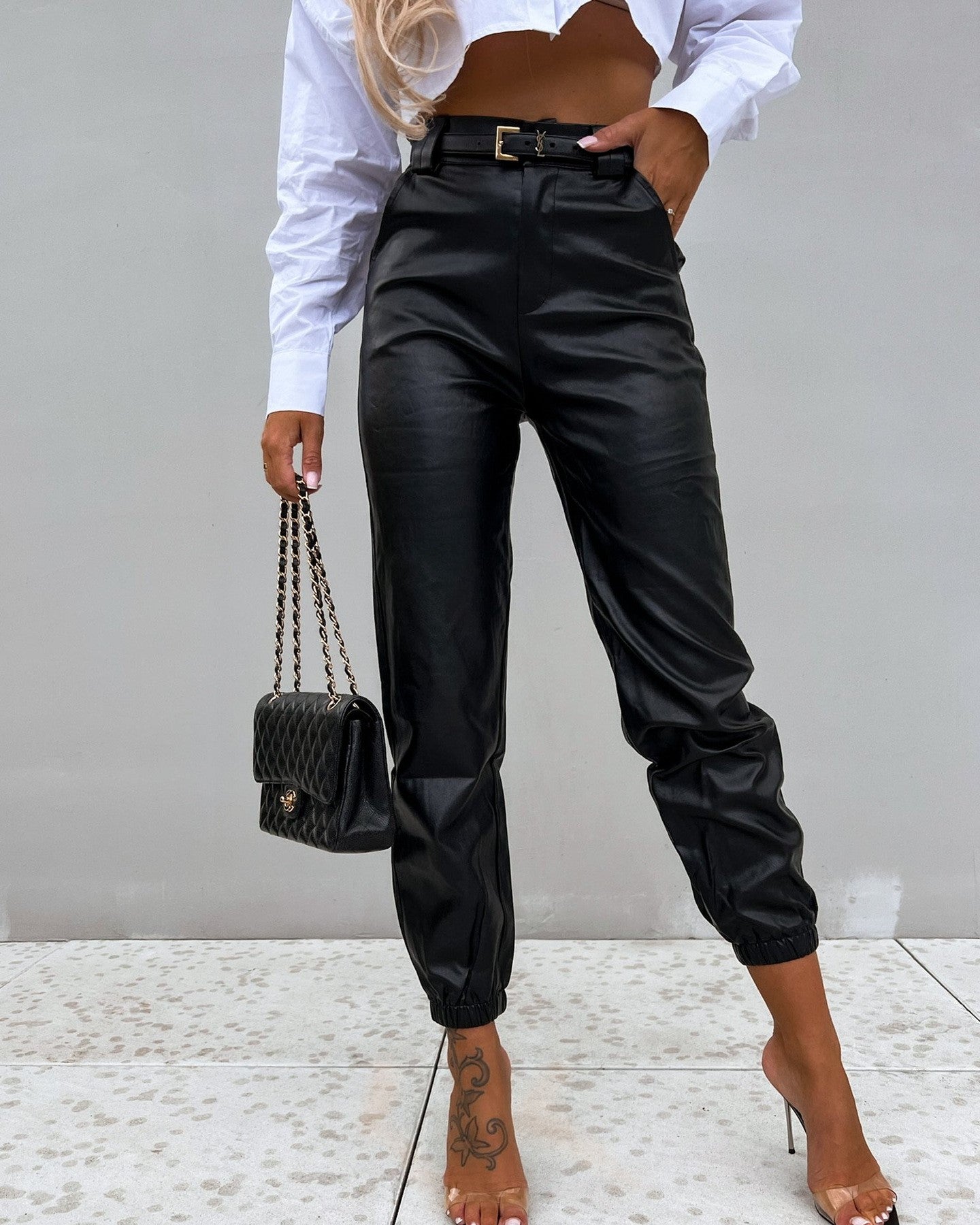 Women's Casual PU Length Leather Pants