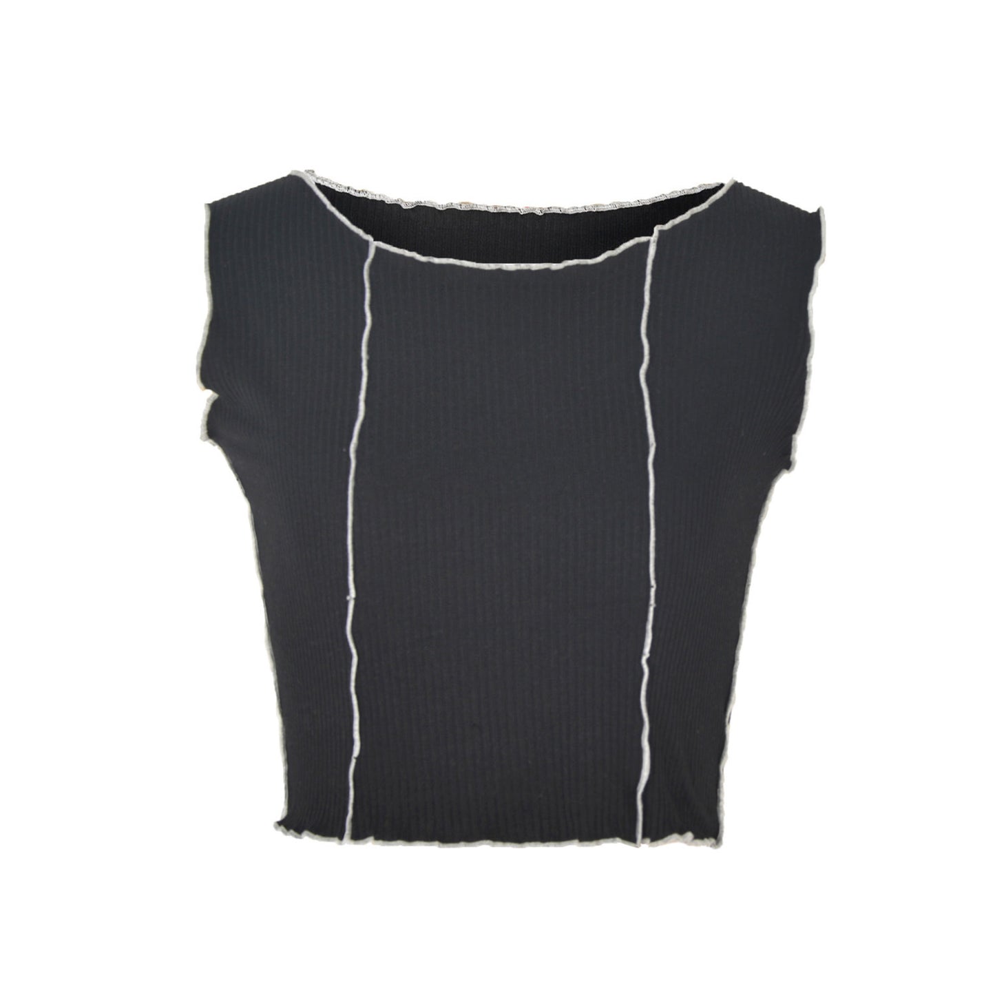 Color Contrast Patchwork Women's Vest Fashion Round Neck