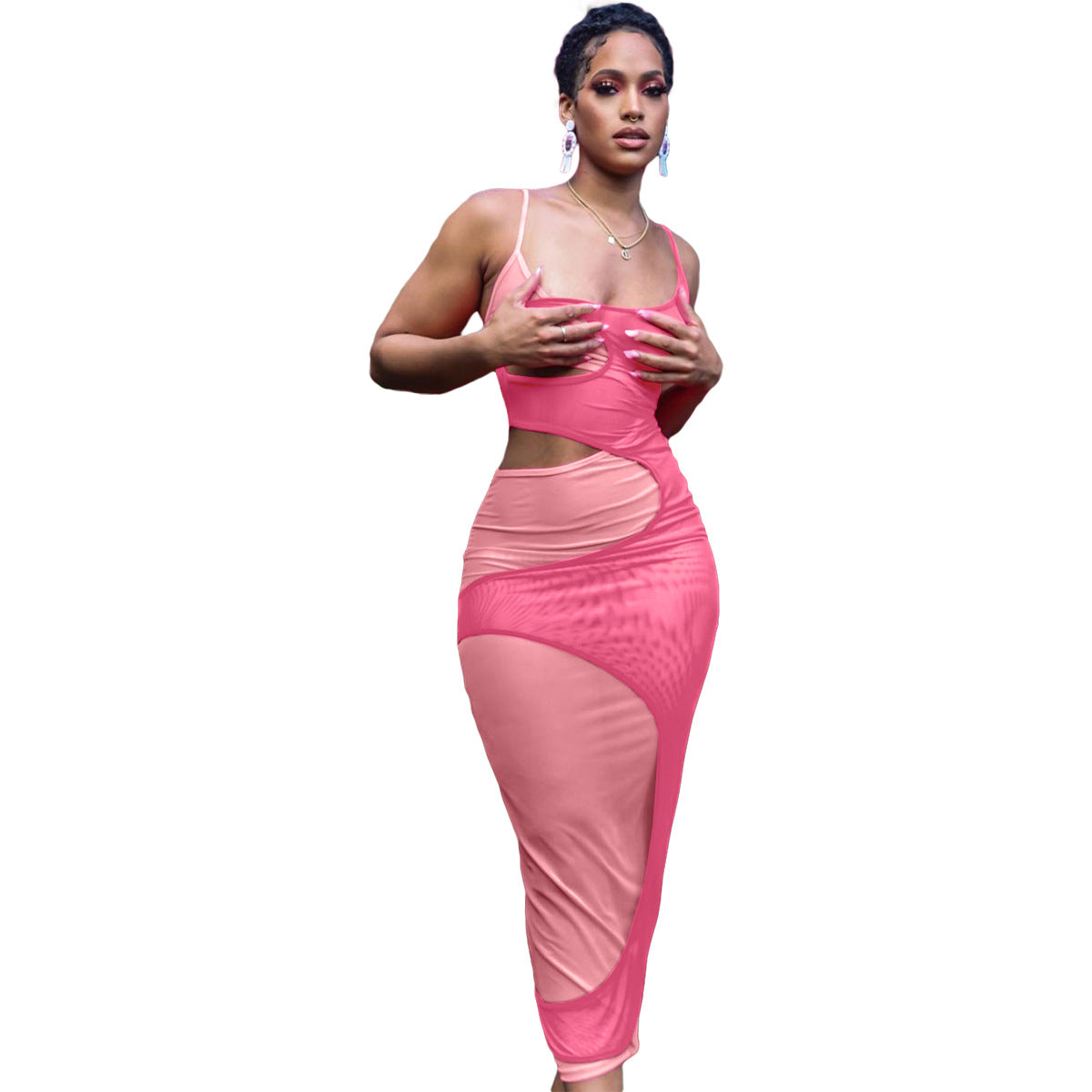 Split-layer Sling Mesh Dress