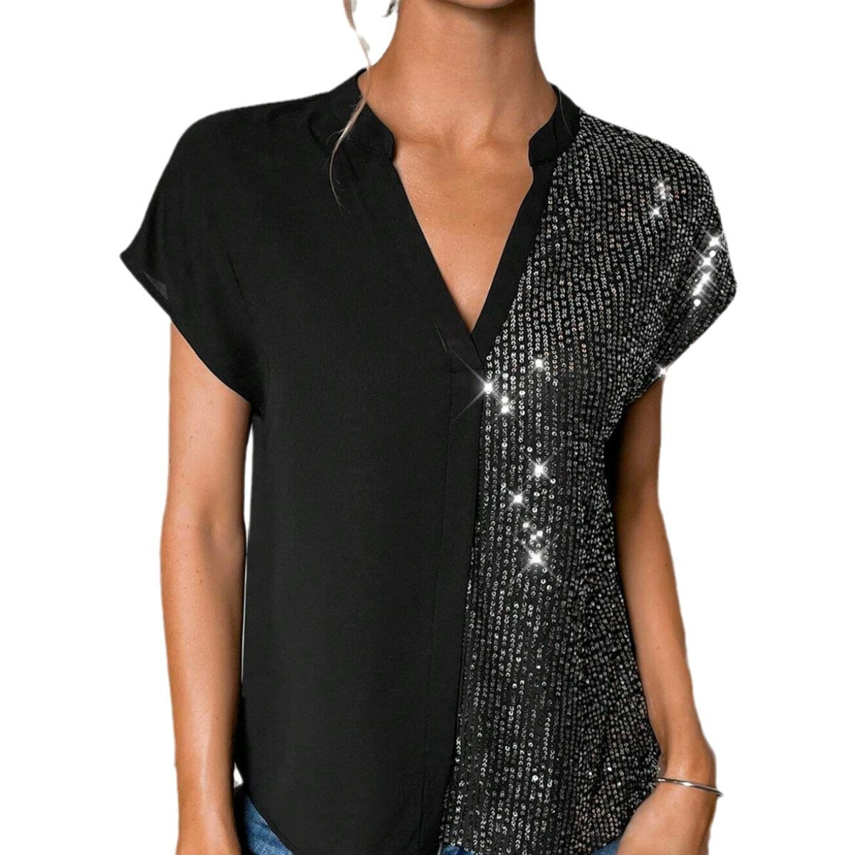 Sequin V-neck Shirt Top