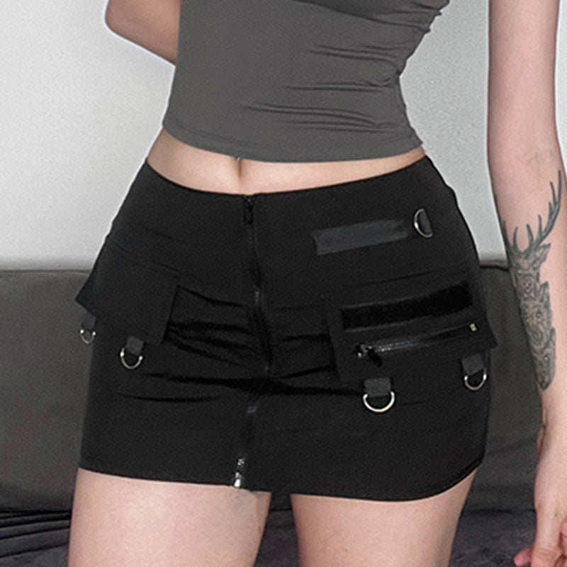 Punk Metal Buckle Hip Skirt