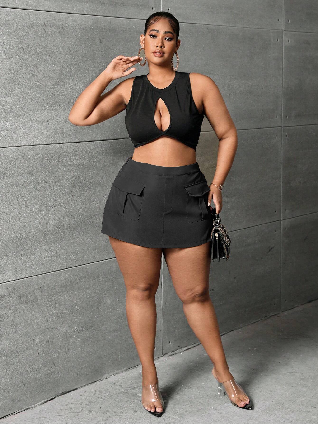 Plus Size Elastic Waist Overalls Straight Shorts